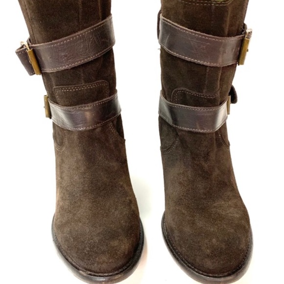 HUDSON LONDON Chocolate Suede Double Buckle Ankle Boots, 8 - Picture 4 of 6